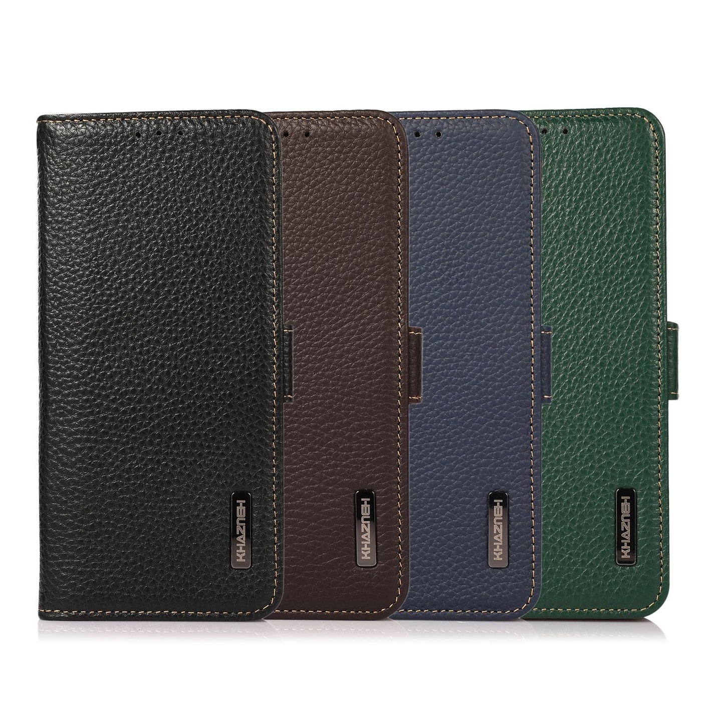 For Motorola Edge 70 Max 5G KHAZNEH Side-Magnetic Litchi Genuine Leather RFID Phone Case(Blue)