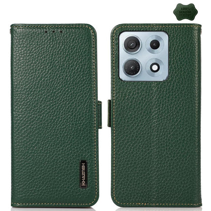 For Motorola Edge 70 Max 5G KHAZNEH Side-Magnetic Litchi Genuine Leather RFID Phone Case(Green)