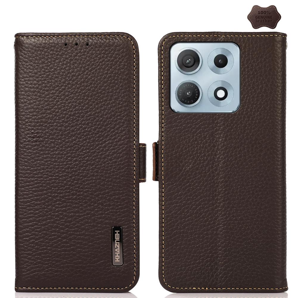 For Motorola Edge 70 Max 5G KHAZNEH Side-Magnetic Litchi Genuine Leather RFID Phone Case(Brown)