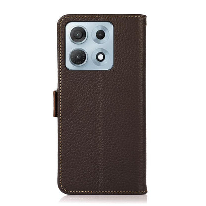 For Motorola Edge 70 Max 5G KHAZNEH Side-Magnetic Litchi Genuine Leather RFID Phone Case(Brown)