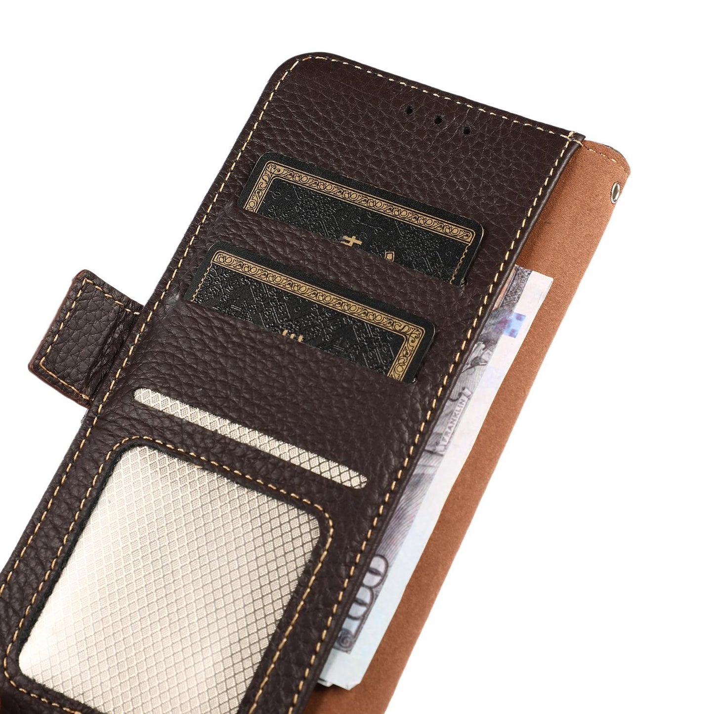 For Motorola Edge 70 Max 5G KHAZNEH Side-Magnetic Litchi Genuine Leather RFID Phone Case(Brown)