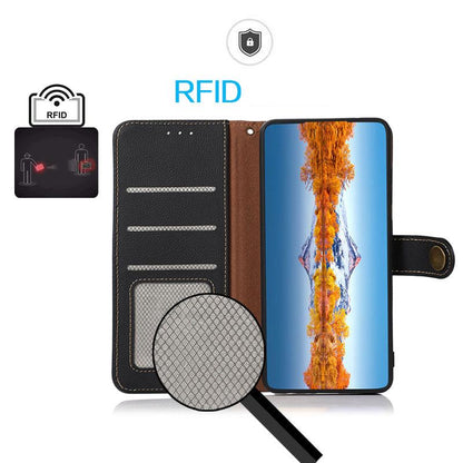 For Motorola Edge 70 Max 5G KHAZNEH Custer Genuine Leather RFID Phone Case(Black)
