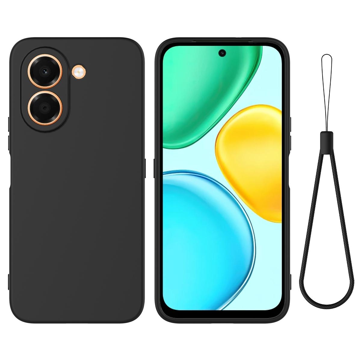 For Honor X7e 4G Solid Color Liquid Silicone Dropproof Full Coverage Phone Case - Black - EDA005100445A