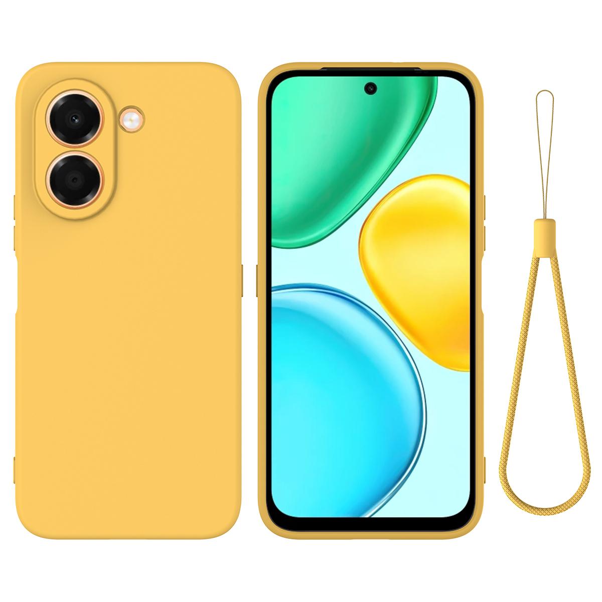 For Honor X7e 4G Solid Color Liquid Silicone Dropproof Full Coverage Phone Case - Yellow - EDA005100445B