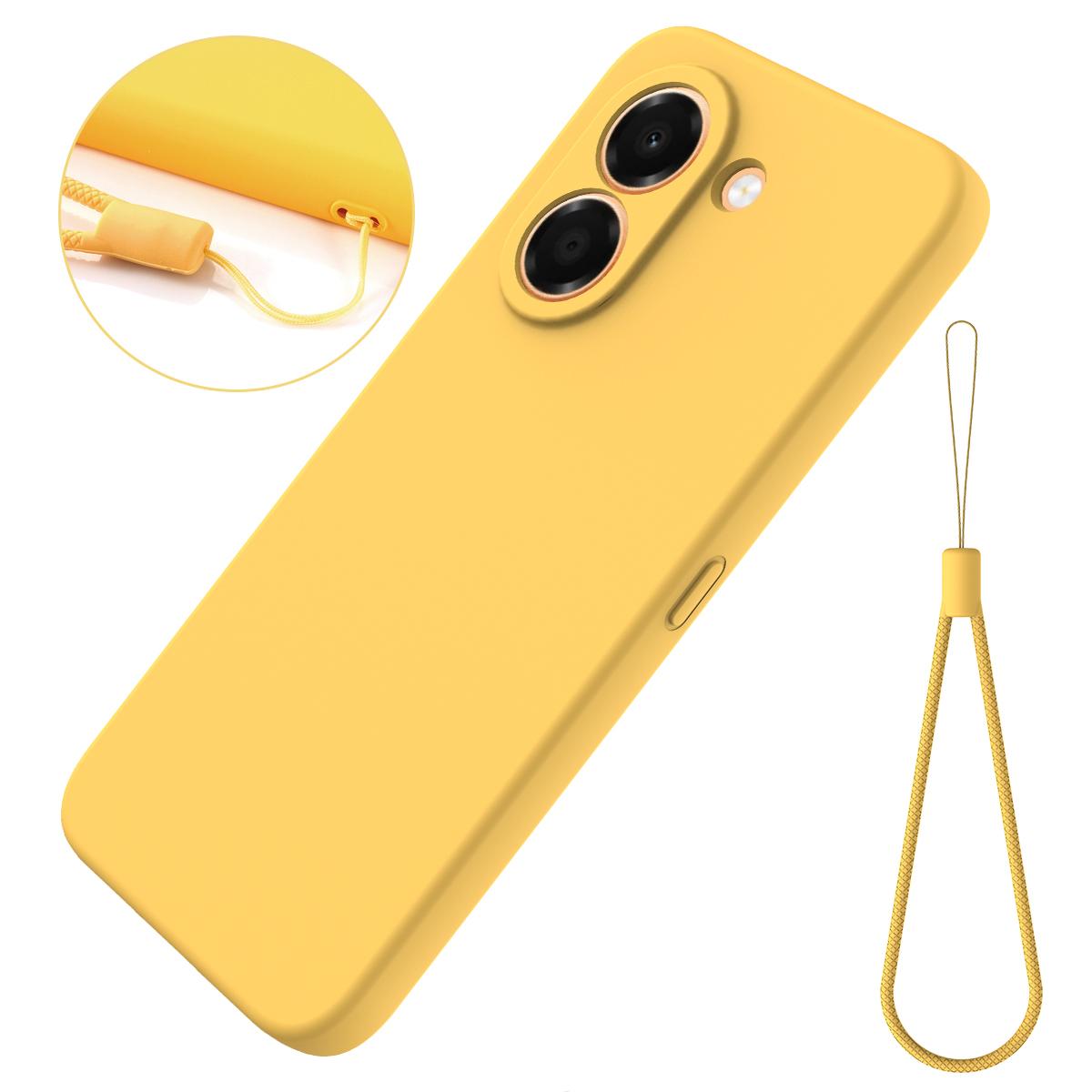 For Honor X7e 4G Solid Color Liquid Silicone Dropproof Full Coverage Phone Case - Yellow - EDA005100445B