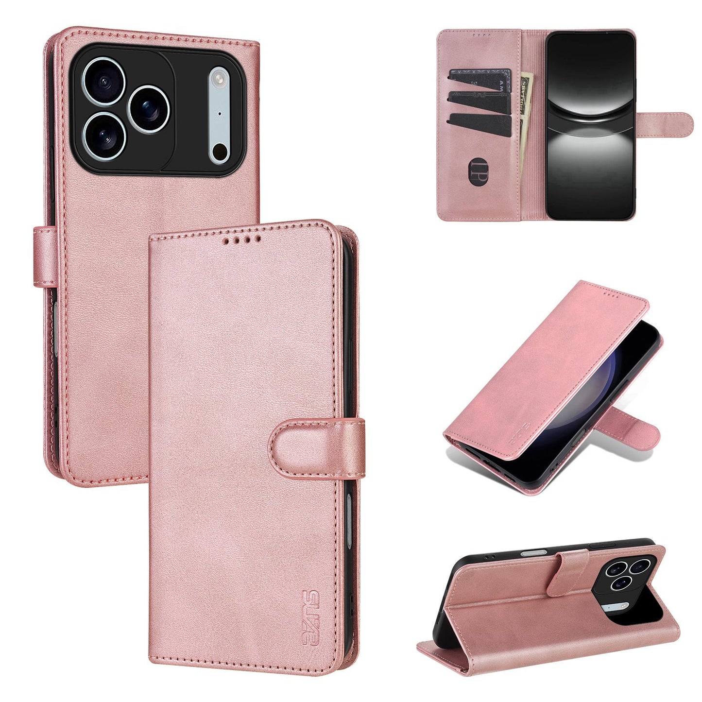 For iPhone 18 Pro Max AZNS Skin Feel Calf Texture Flip Leather Phone Case(Rose Gold)