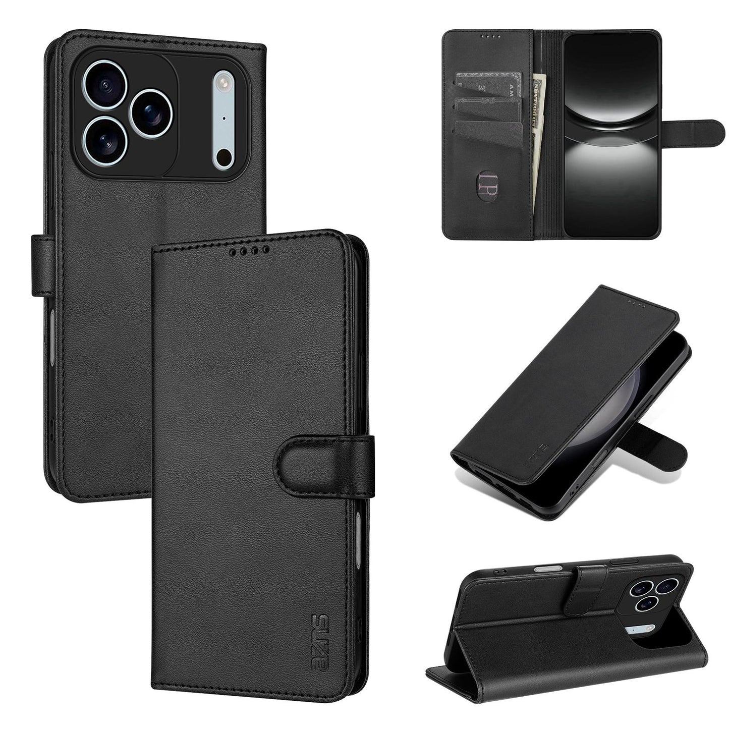For iPhone 18 Pro AZNS Skin Feel Calf Texture Flip Leather Phone Case(Black)