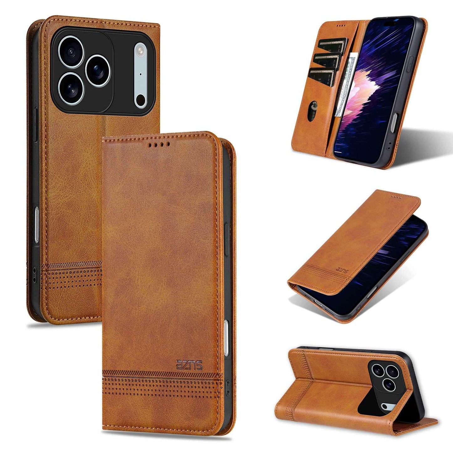 For iPhone 18 Pro Max AZNS Magnetic Calf Texture Flip Leather Phone Case(Light Brown)