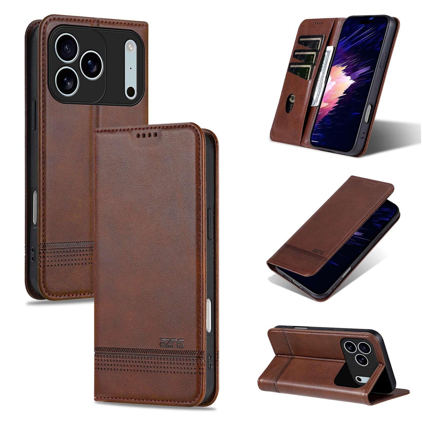 For iPhone 18 Pro Max AZNS Magnetic Calf Texture Flip Leather Phone Case(Dark Brown)
