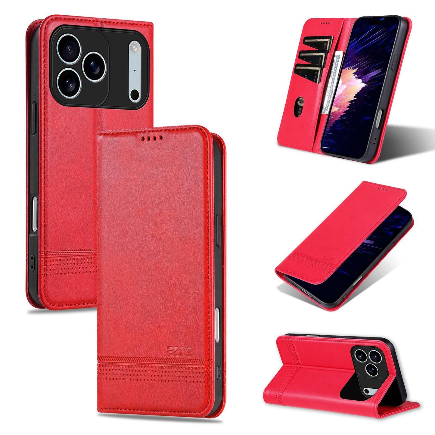 For iPhone 18 Pro Max AZNS Magnetic Calf Texture Flip Leather Phone Case(Red)