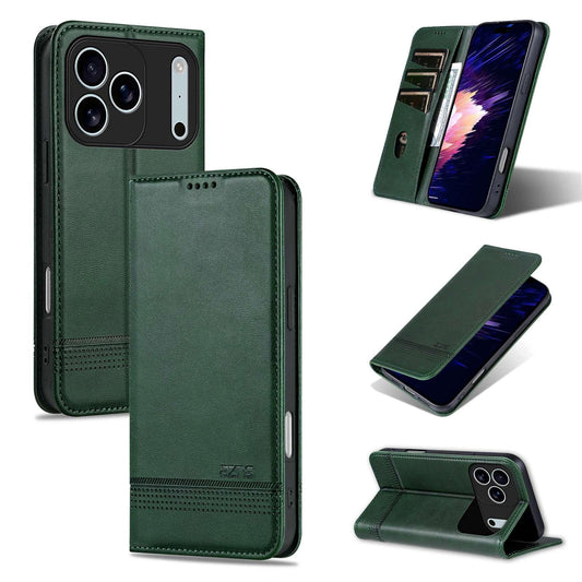 For iPhone 18 Pro Max AZNS Magnetic Calf Texture Flip Leather Phone Case(Dark Green)