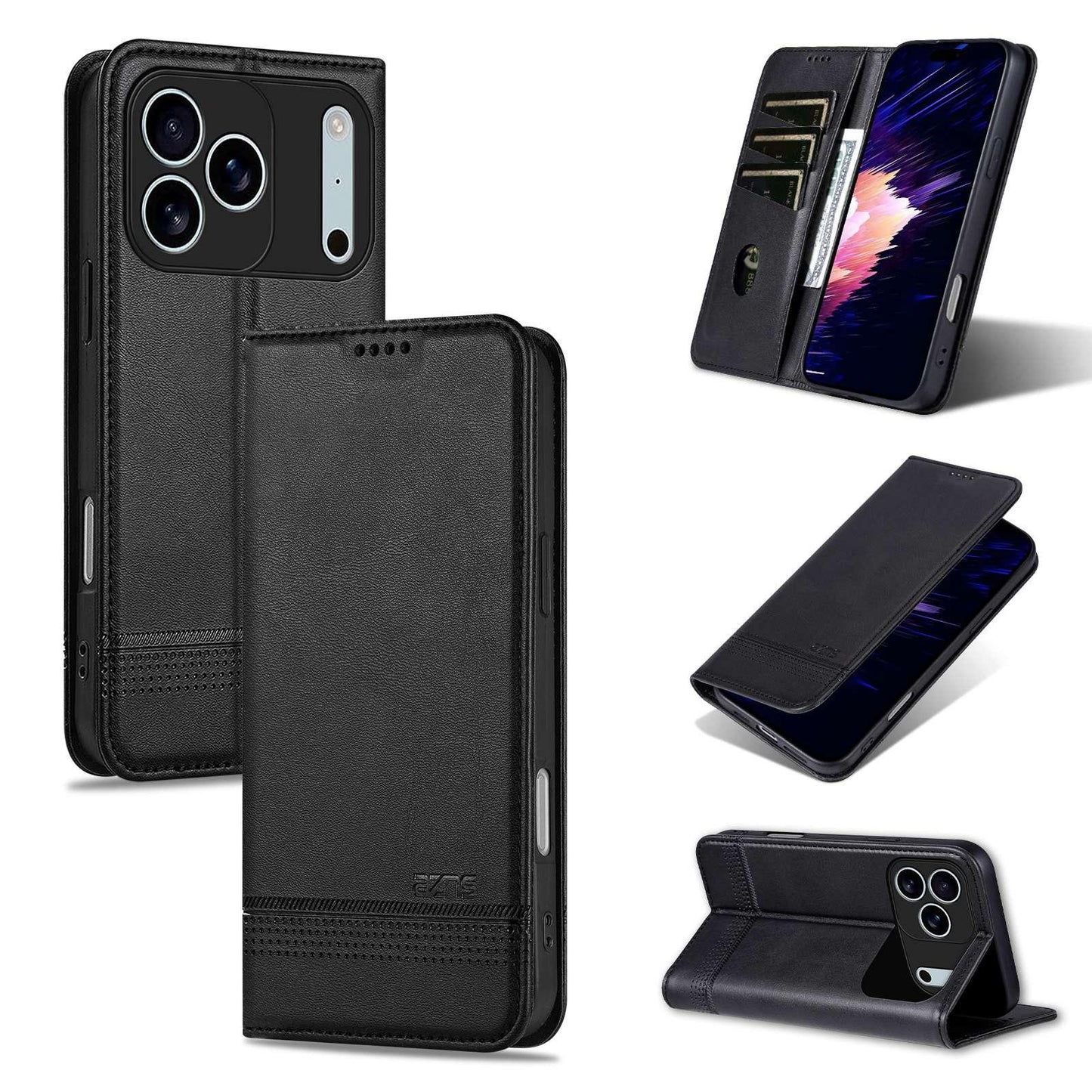 For iPhone 18 Pro Max AZNS Magnetic Calf Texture Flip Leather Phone Case(Black)