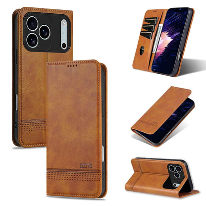 For iPhone 18 Pro AZNS Magnetic Calf Texture Flip Leather Phone Case(Light Brown)