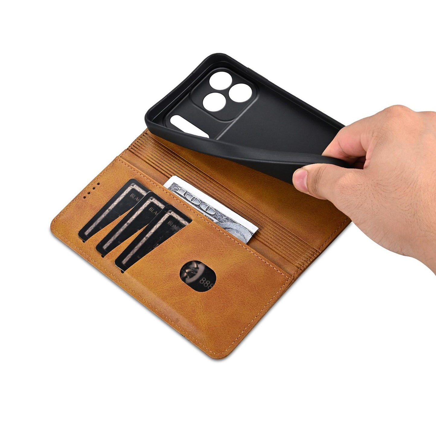 For iPhone 18 Pro AZNS Magnetic Calf Texture Flip Leather Phone Case(Light Brown)