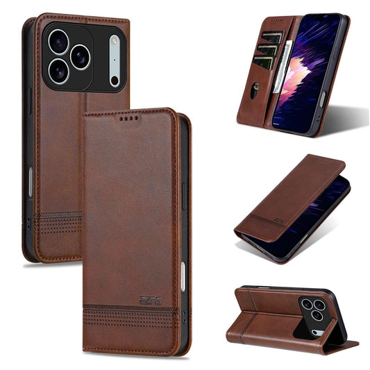 For iPhone 18 Pro AZNS Magnetic Calf Texture Flip Leather Phone Case(Dark Brown)