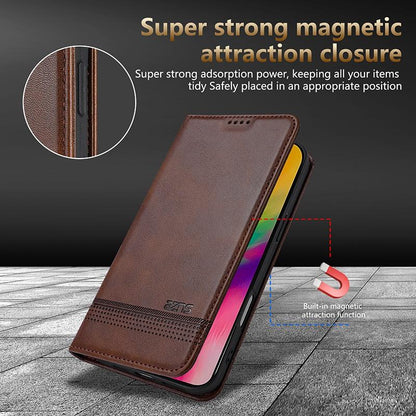 For iPhone 18 Pro AZNS Magnetic Calf Texture Flip Leather Phone Case(Dark Brown)