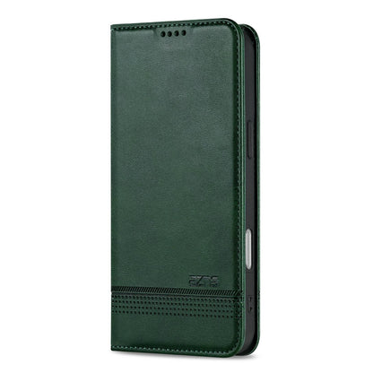 For iPhone 18 Pro AZNS Magnetic Calf Texture Flip Leather Phone Case(Dark Green)