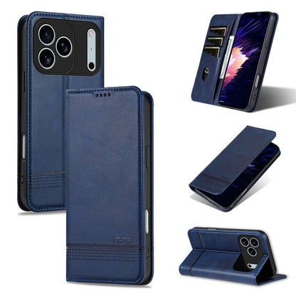 For iPhone 18 Pro AZNS Magnetic Calf Texture Flip Leather Phone Case(Dark Blue)