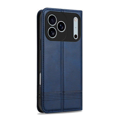 For iPhone 18 Pro AZNS Magnetic Calf Texture Flip Leather Phone Case(Dark Blue)