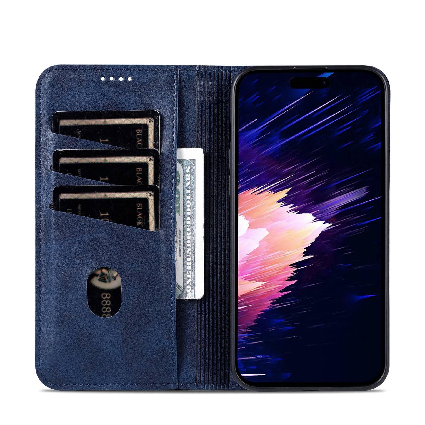 For iPhone 18 Pro AZNS Magnetic Calf Texture Flip Leather Phone Case(Dark Blue)