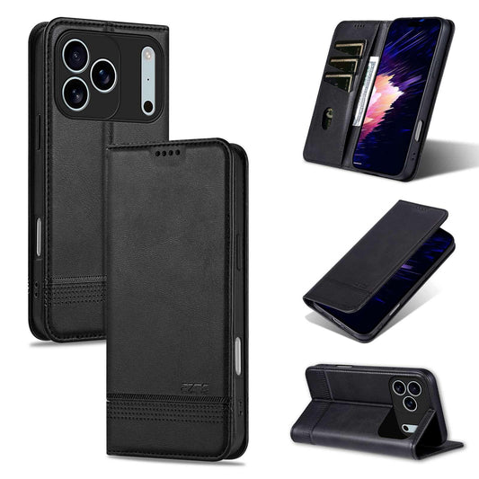 For iPhone 18 Pro AZNS Magnetic Calf Texture Flip Leather Phone Case(Black)