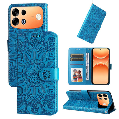 For OPPO A7 Pro Max 5G Embossed Sunflower Leather Phone Case - Blue - EDA005189132B