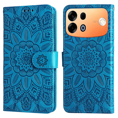 For OPPO A7 Pro Max 5G Embossed Sunflower Leather Phone Case - Blue - EDA005189132B