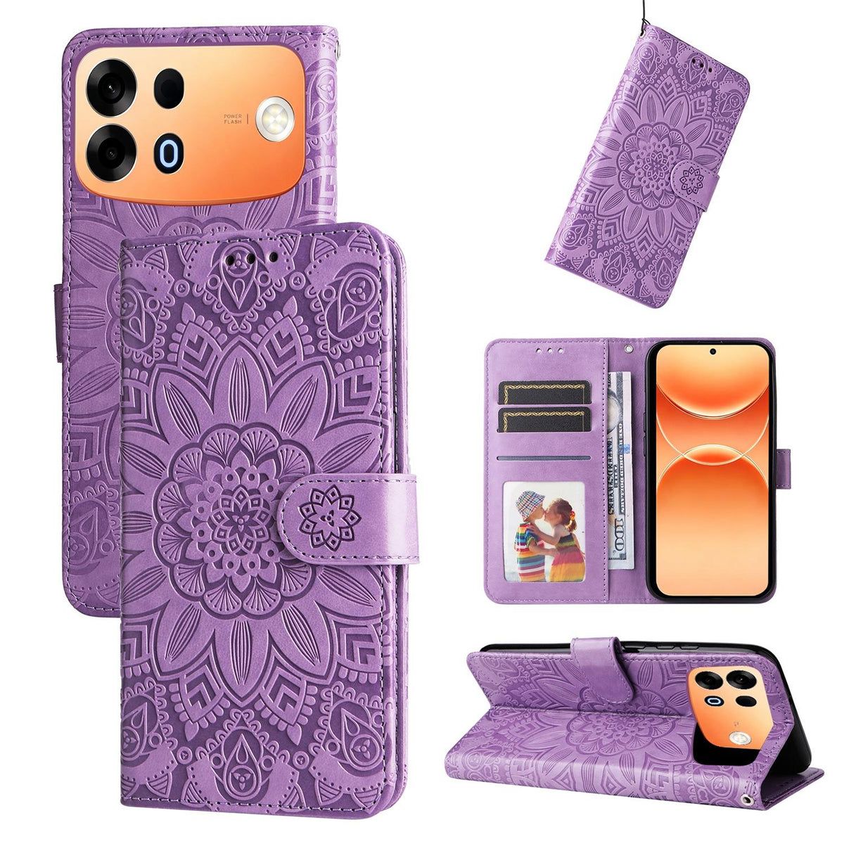 For OPPO A7 Pro Max 5G Embossed Sunflower Leather Phone Case - Purple - EDA005189132C