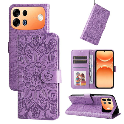 For OPPO A7 Pro Max 5G Embossed Sunflower Leather Phone Case - Purple - EDA005189132C