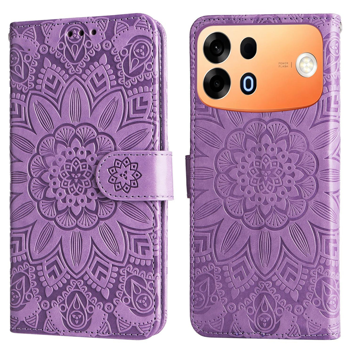 For OPPO A7 Pro Max 5G Embossed Sunflower Leather Phone Case - Purple - EDA005189132C