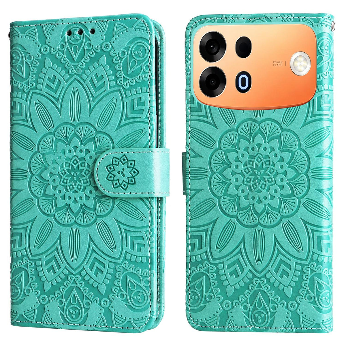 For OPPO A7 Pro Max 5G Embossed Sunflower Leather Phone Case - Green - EDA005189132D