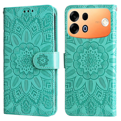 For OPPO A7 Pro Max 5G Embossed Sunflower Leather Phone Case - Green - EDA005189132D