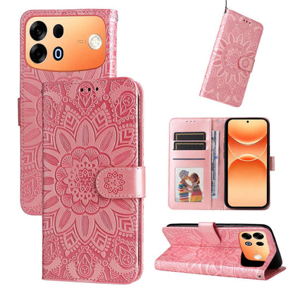 For OPPO A7 Pro Max 5G Embossed Sunflower Leather Phone Case - Rose Gold - EDA005189132E