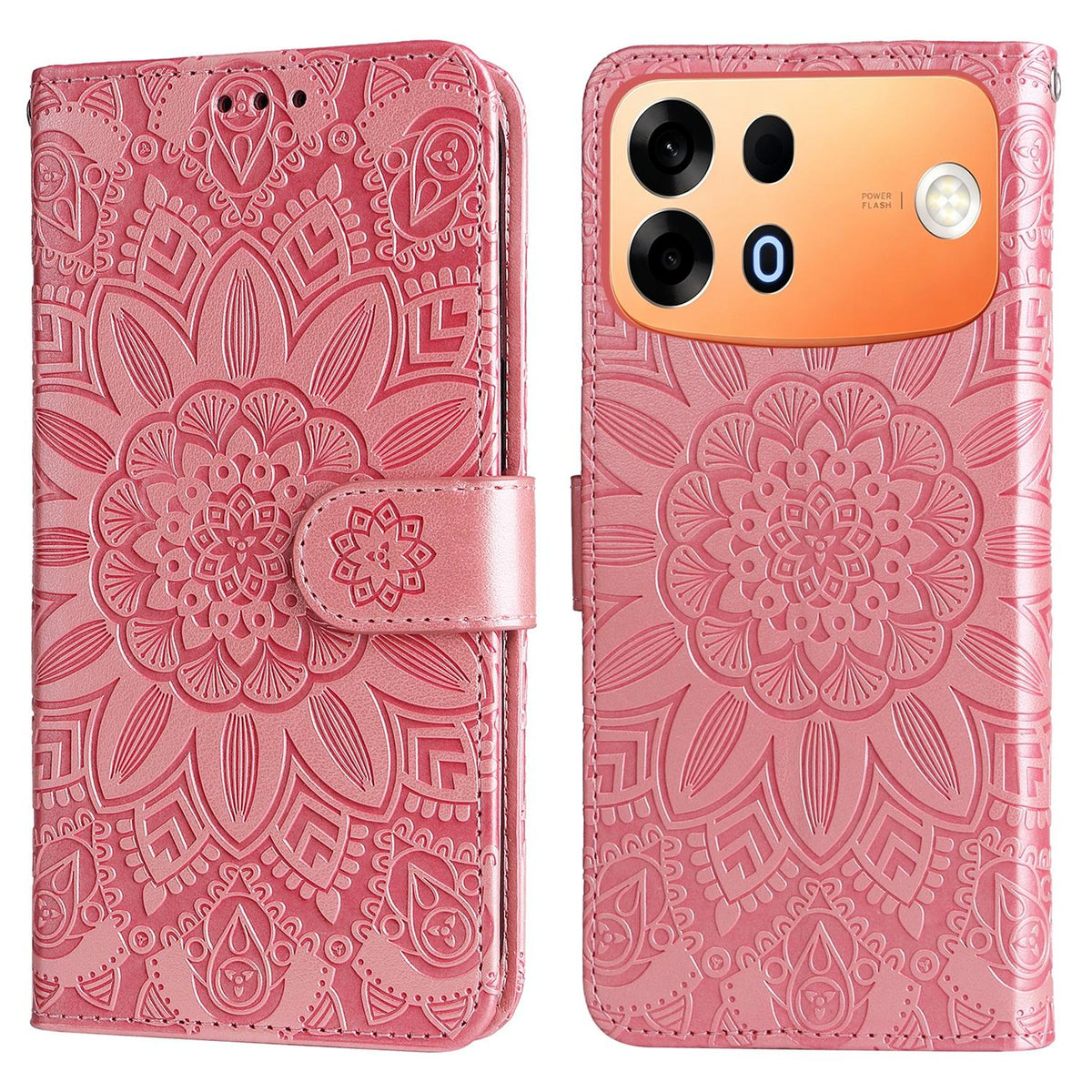 For OPPO A7 Pro Max 5G Embossed Sunflower Leather Phone Case - Rose Gold - EDA005189132E