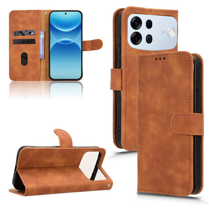 For OPPO A7 Pro Max 5G Skin Feel Magnetic Flip Leather Phone Case(Brown)