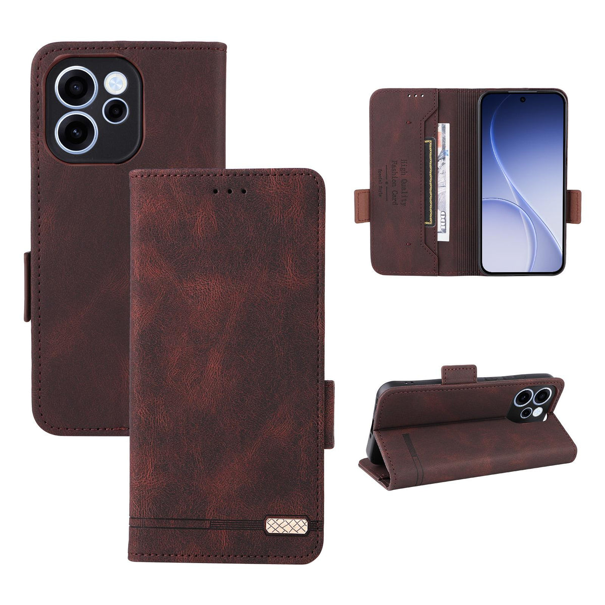 For OPPO Reno15 F 5G Magnetic Clasp Leather Phone Case - Brown - EDA005209328A