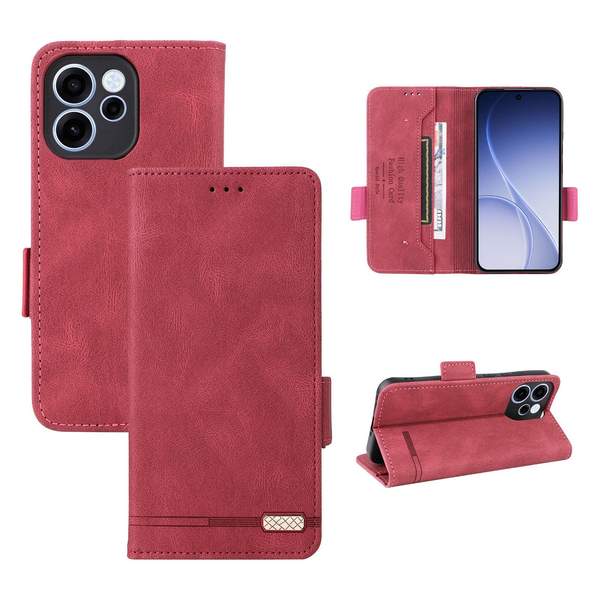 For OPPO Reno15 F 5G Magnetic Clasp Leather Phone Case - Red - EDA005209328E