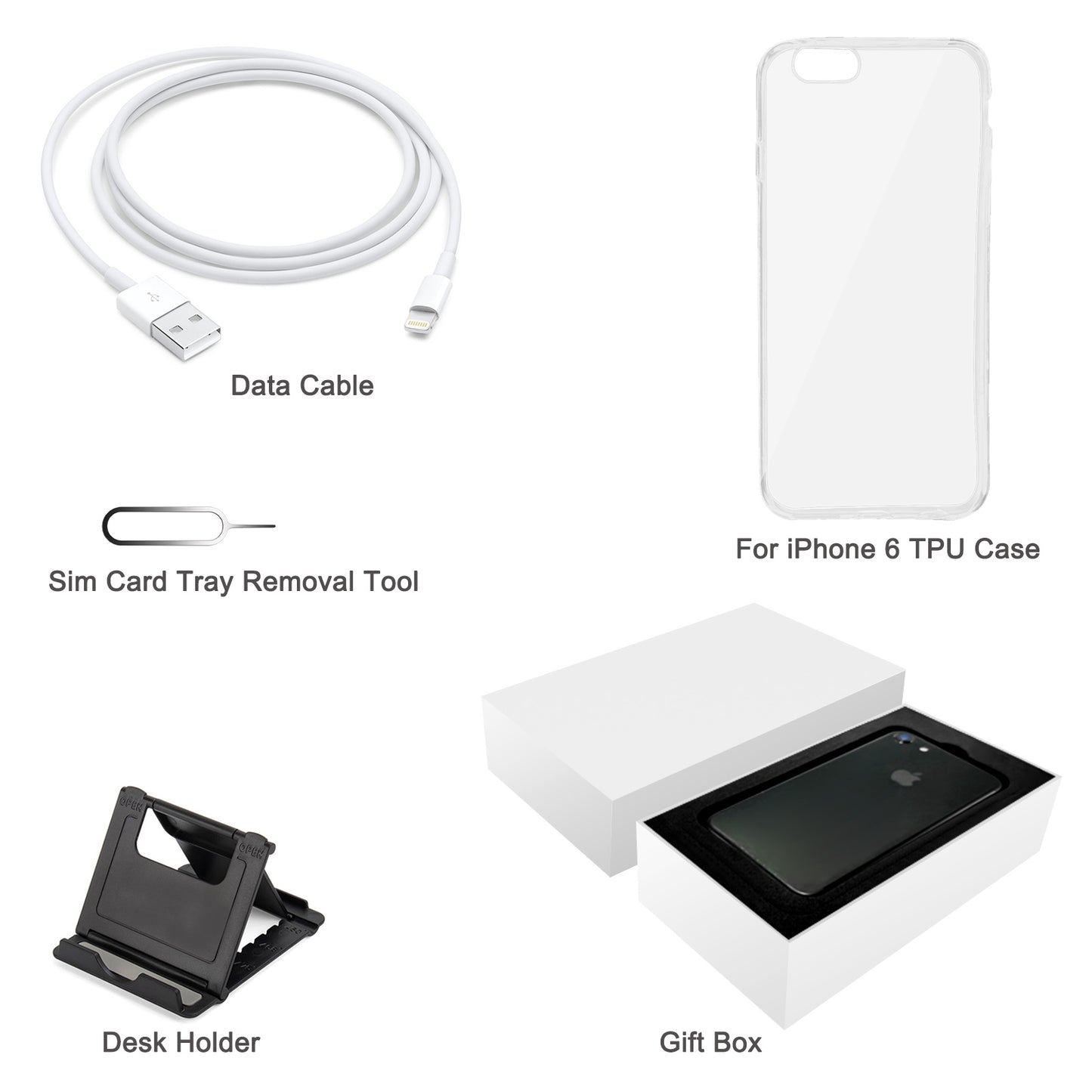 [HK Warehouse] For iPhone 6 TPU Case + Desk Holder + Data Cable + Sim Card Tray Removal Tool + Gift Box