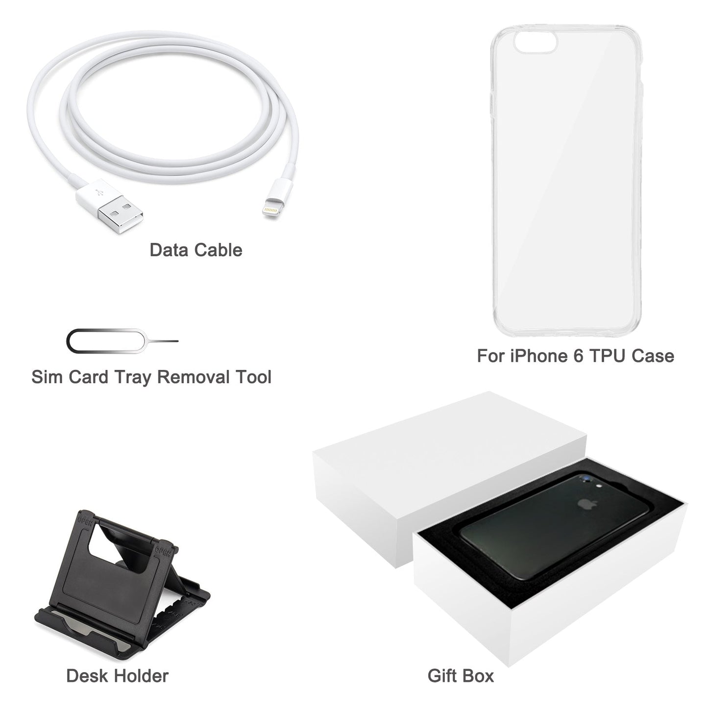 [HK Warehouse] For iPhone 6 TPU Case + Desk Holder + Data Cable + Sim Card Tray Removal Tool + Gift Box