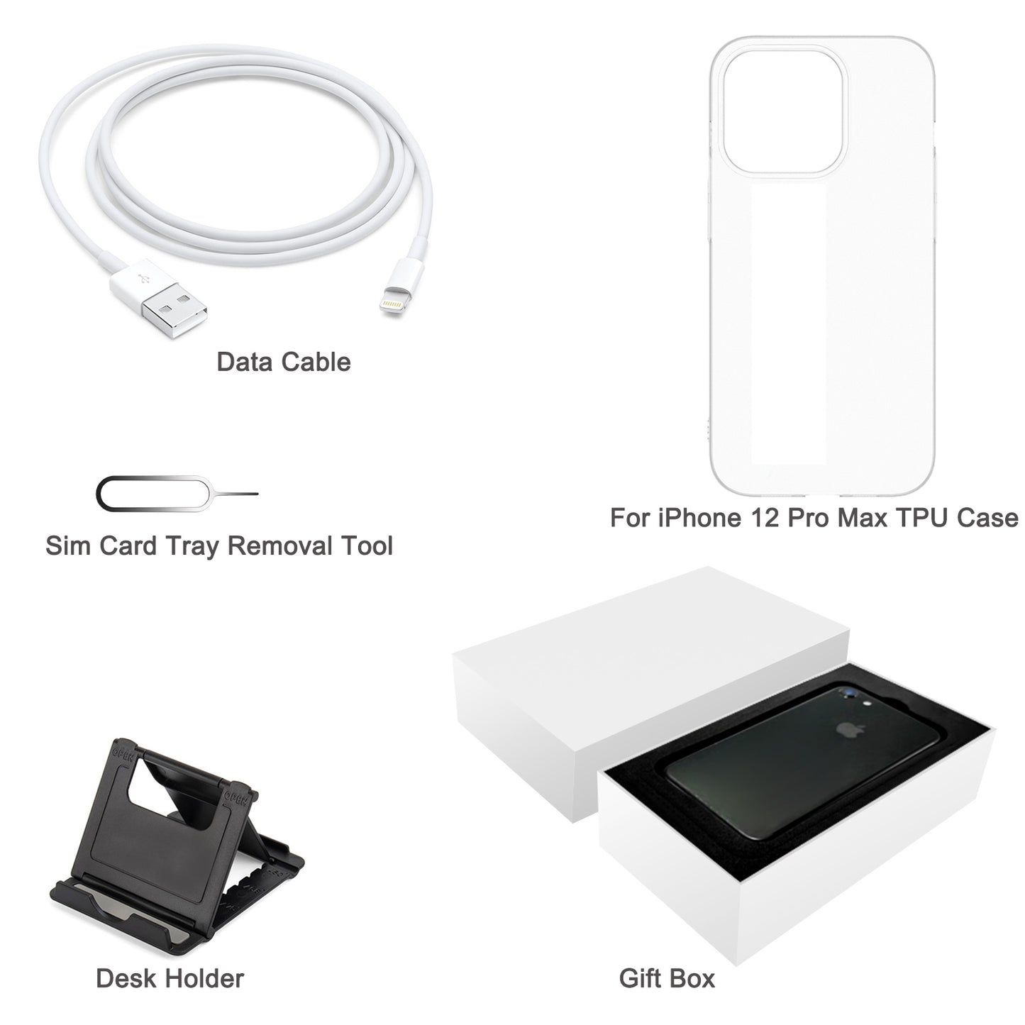 [HK Warehouse] For iPhone 12 Pro Max TPU Case + Desk Holder + Data Cable + Sim Card Tray Removal Tool + Gift Box