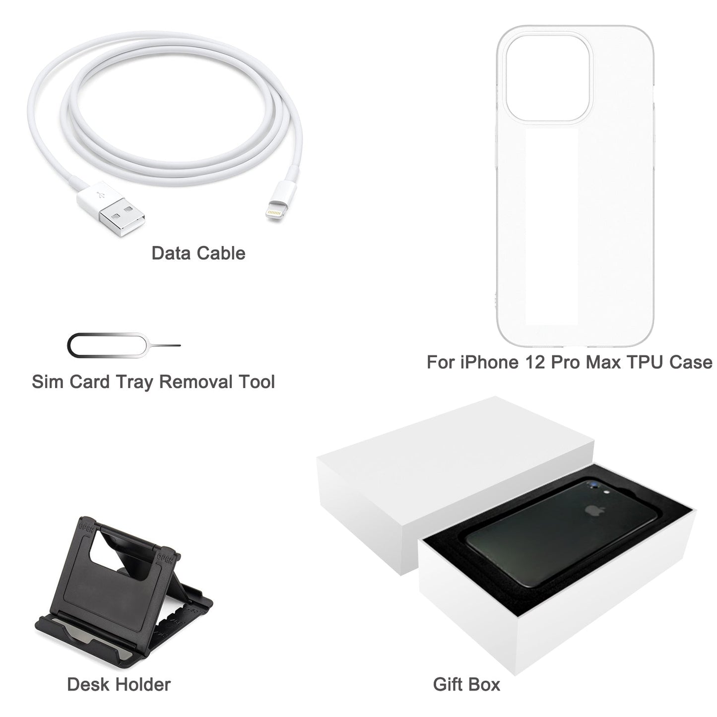 [HK Warehouse] For iPhone 12 Pro Max TPU Case + Desk Holder + Data Cable + Sim Card Tray Removal Tool + Gift Box