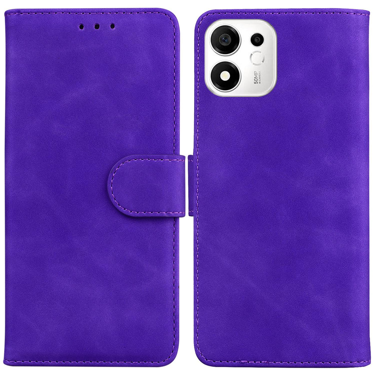 For Honor 600 Smart 5G Skin Feel Pure Color Flip Leather Phone Case - Purple - EDA005223427A