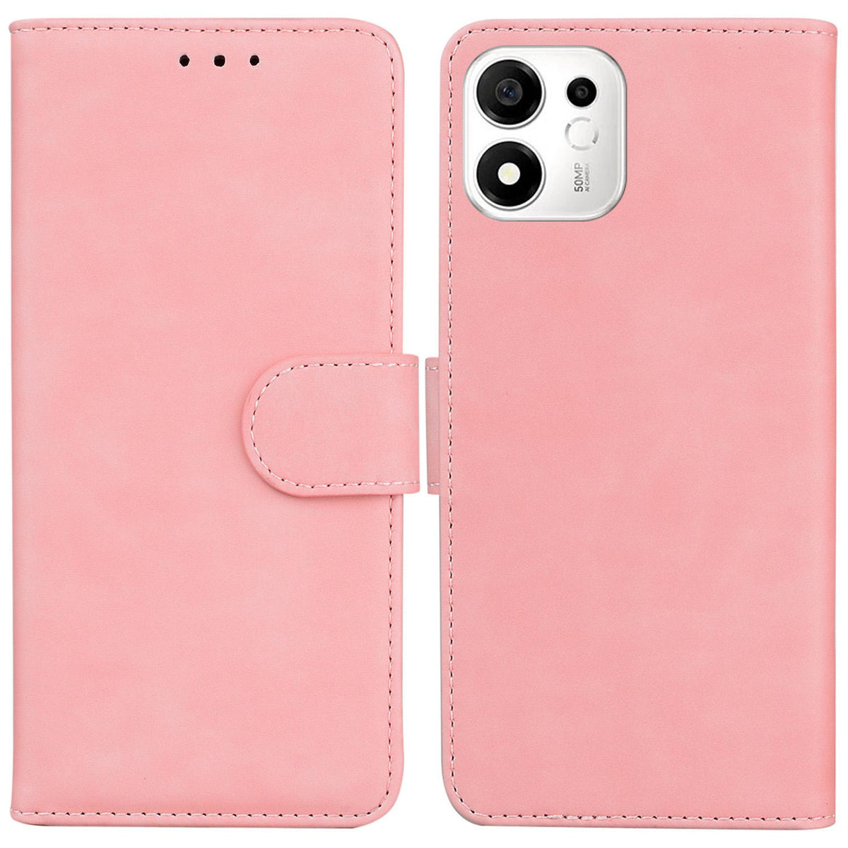 For Honor 600 Smart 5G Skin Feel Pure Color Flip Leather Phone Case - Pink - EDA005223427D
