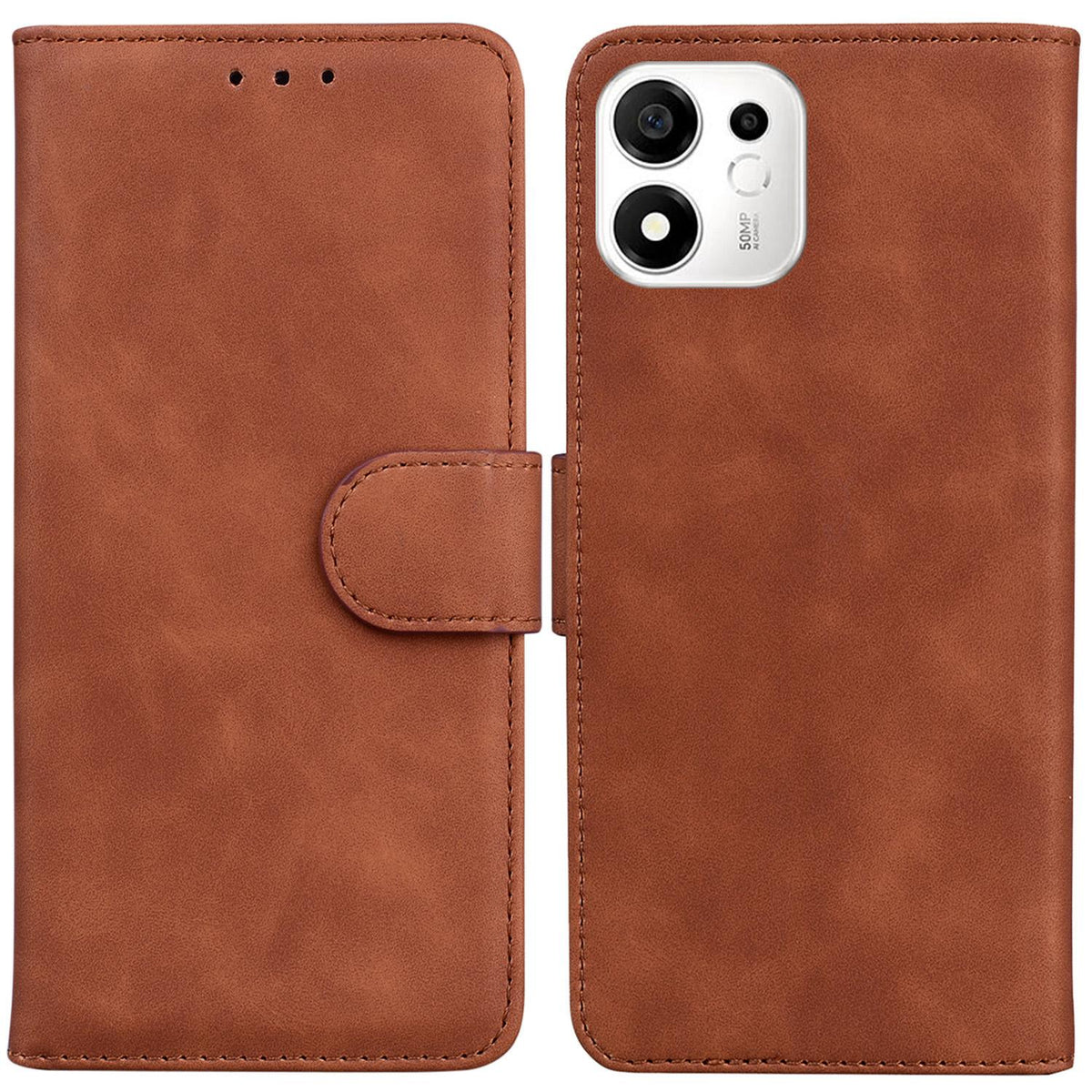 For Honor 600 Smart 5G Skin Feel Pure Color Flip Leather Phone Case - Brown - EDA005223427E