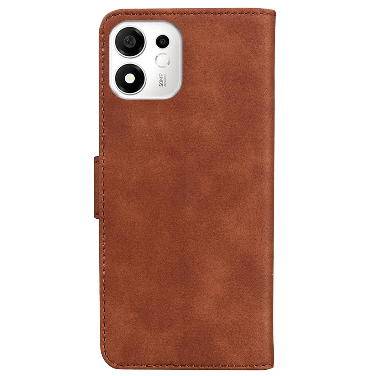 For Honor 600 Smart 5G Skin Feel Pure Color Flip Leather Phone Case - Brown - EDA005223427E