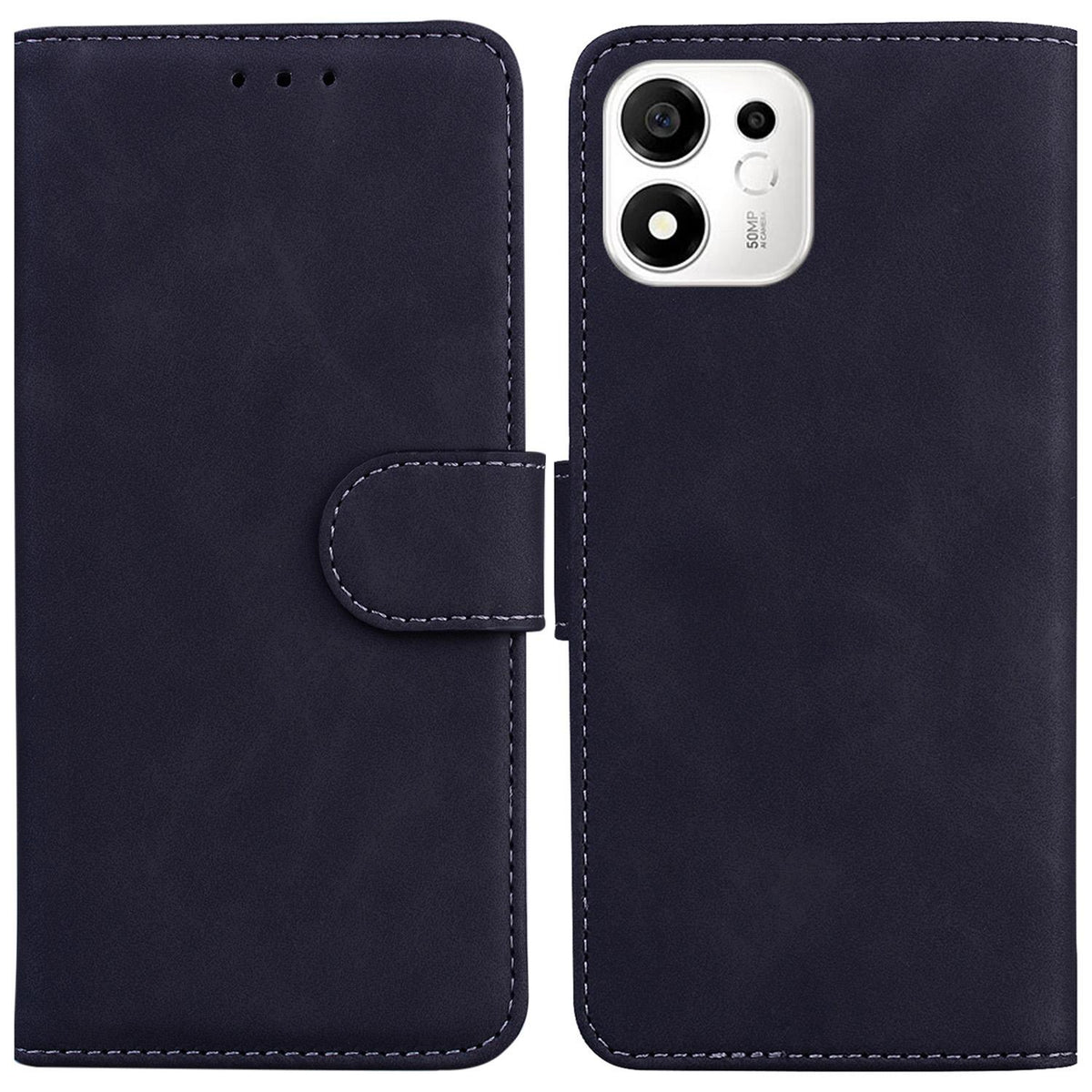For Honor 600 Smart 5G Skin Feel Pure Color Flip Leather Phone Case - Black - EDA005223427F
