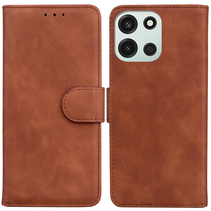 For OnePlus Nord 6 5G / Turbo 6 / Turbo 6V Skin Feel Pure Color Flip Leather Phone Case - Brown - EDA005223711E