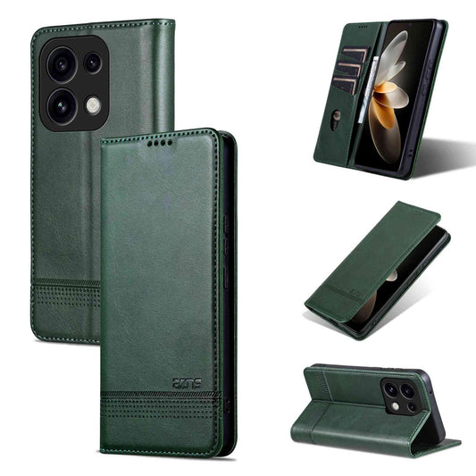 For OPPO Reno16 Pro 5G Global AZNS Magnetic Calf Texture Flip Leather Phone Case(Dark Green)