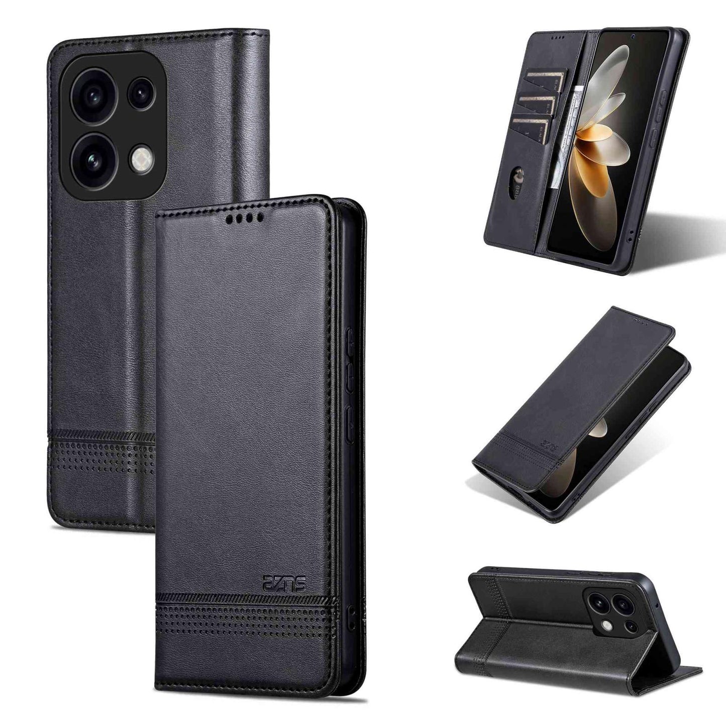 For OPPO Reno16 Pro 5G Global AZNS Magnetic Calf Texture Flip Leather Phone Case(Black)