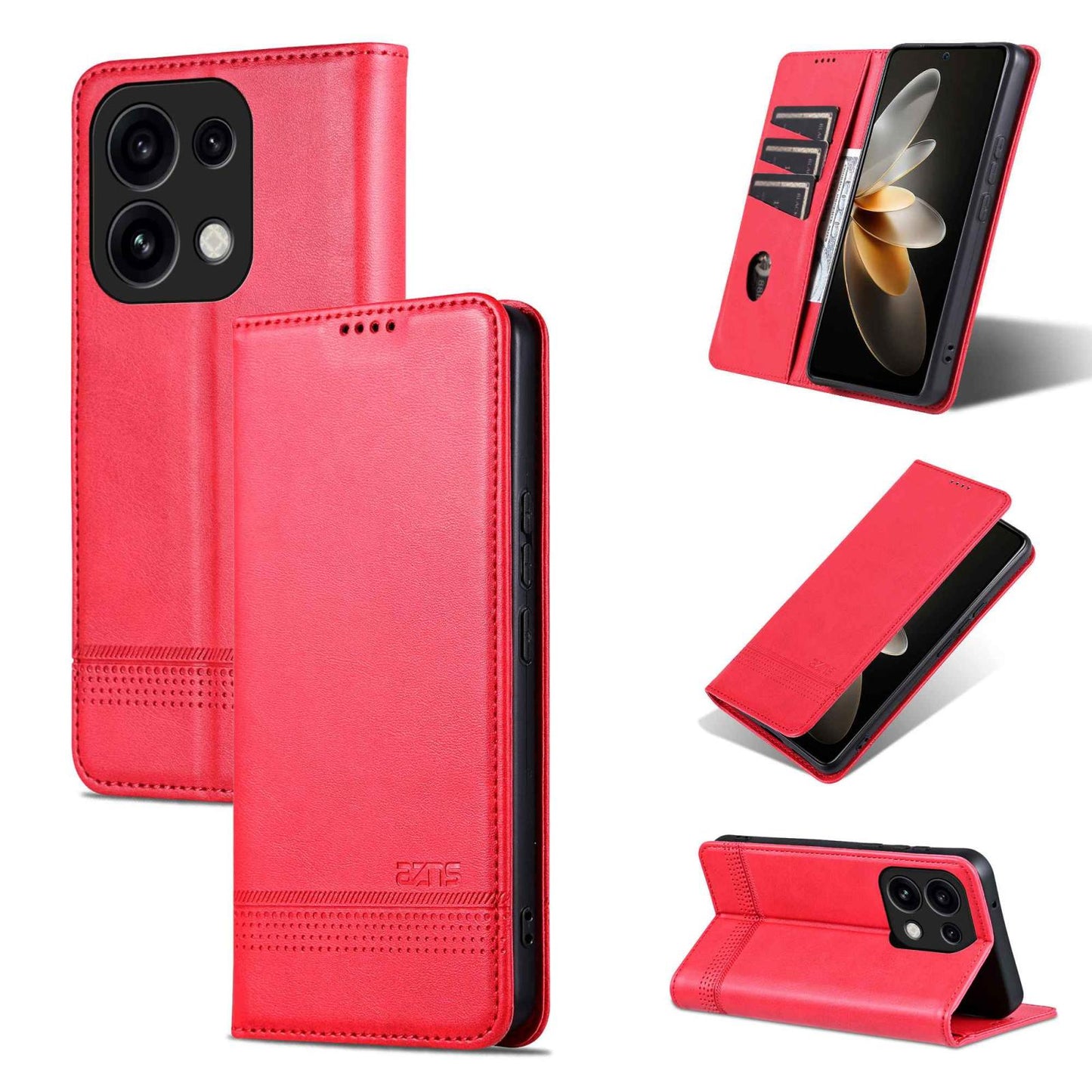 For OPPO Reno16 Pro 5G Global AZNS Magnetic Calf Texture Flip Leather Phone Case(Red)